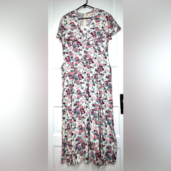 Scott McClintock floral vintage 80s 90s jumpsuit dress 14 cottagecore prairie L - Picture 10 of 11